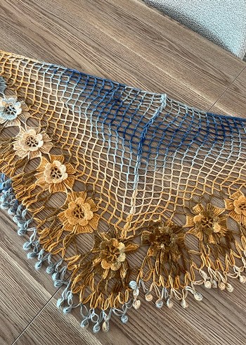 Çiçek Detaylı Çok Renkli Bohem Örgü Şal - Görsel 2