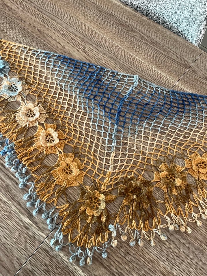 Çiçek Detaylı Çok Renkli Bohem Örgü Şal - Görsel 2