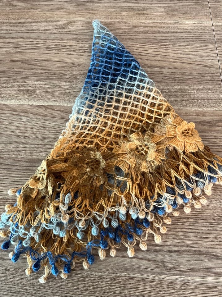 Çiçek Detaylı Çok Renkli Bohem Örgü Şal - Görsel 5