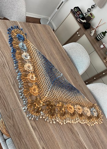 Çiçekli Dantel Detaylı Bohem Örgü Şal - Görsel 6