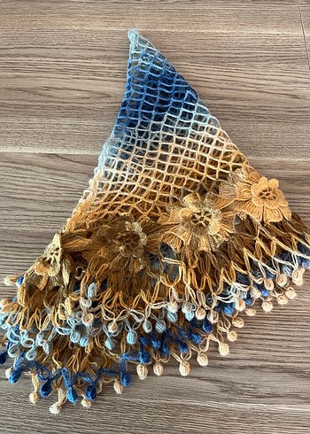 Çiçekli Dantel Detaylı Bohem Örgü Şal - Görsel 2