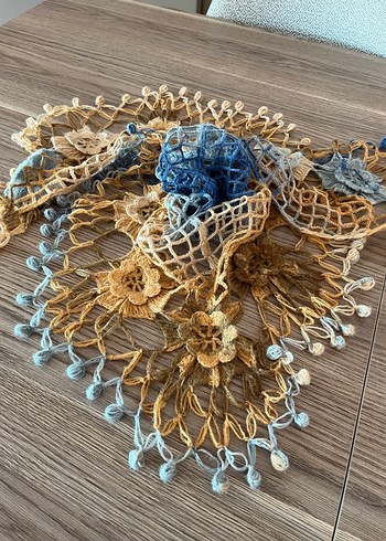 Çiçekli Dantel Detaylı Bohem Örgü Şal - Görsel 3