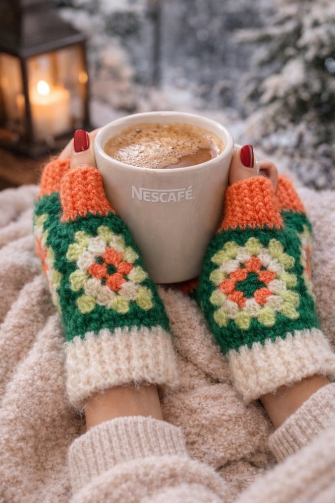 Renkli Bohem Örgü Kadın Eldivenleri - Görsel 2