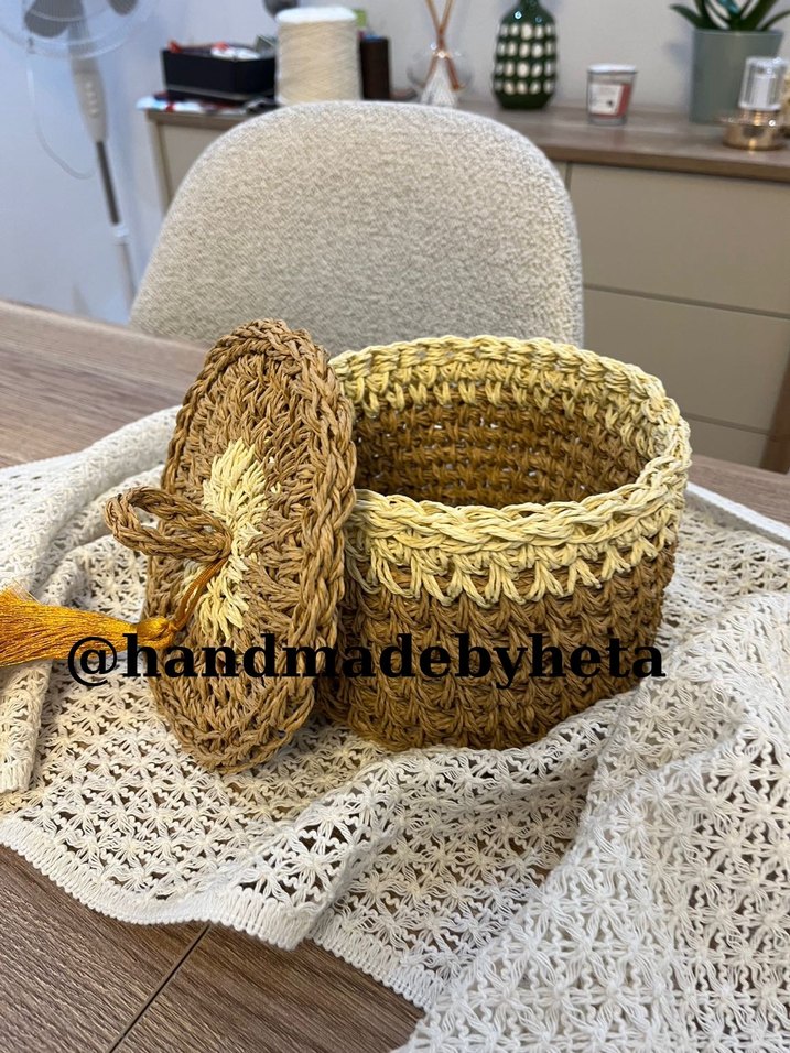 El Yapımı Kahverengi Sepet Saklama Kutusu - Görsel 3