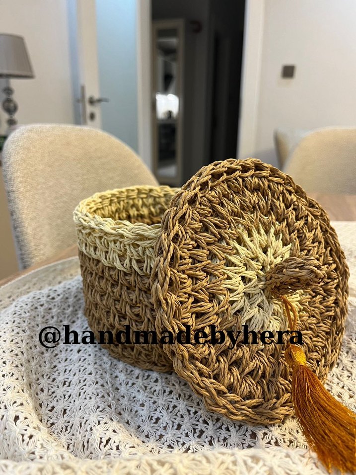 El Yapımı Kahverengi Sepet Saklama Kutusu - Görsel 2