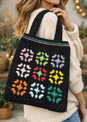 Renkli Örgü Bohem Kadın Çanta - Görsel 2