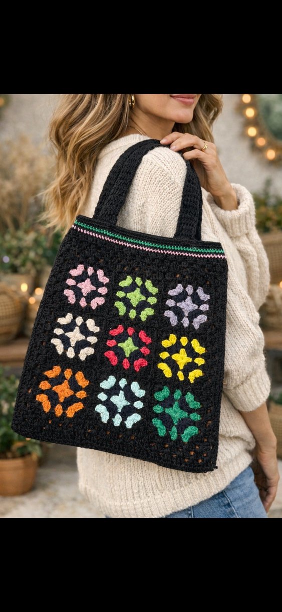 Renkli Örgü Bohem Kadın Çanta - Görsel 2