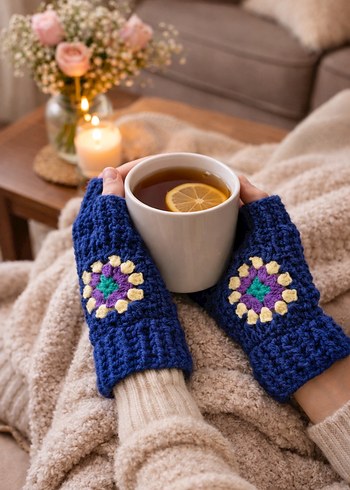 Renkli Örgü Kadın Eldivenleri - Görsel 2