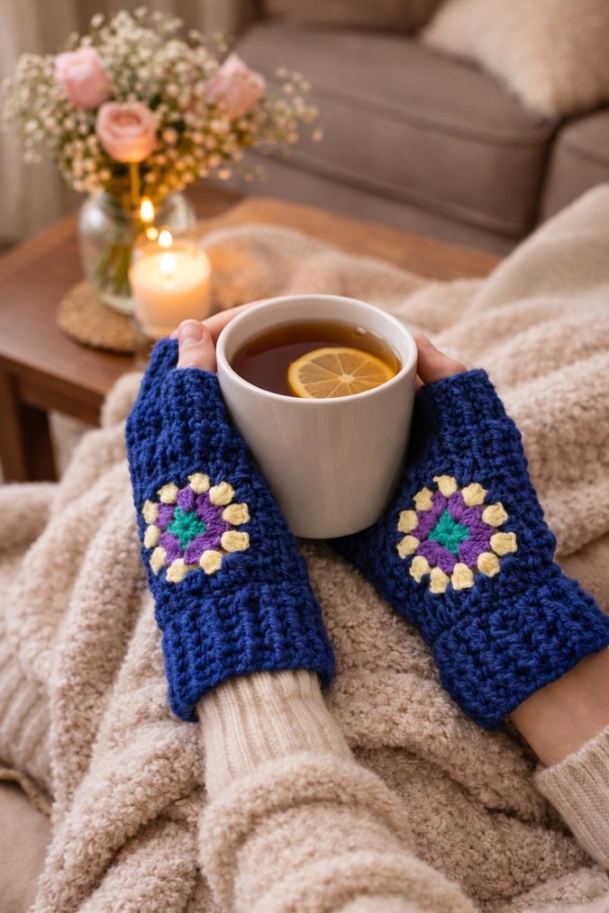 Renkli Örgü Kadın Eldivenleri - Görsel 2