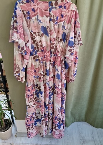 Pembe Bohem Uzun Elbise V Yaka - Görsel 5