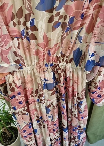 Pembe Bohem Uzun Elbise V Yaka - Görsel 4