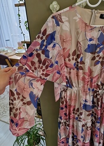 Pembe Bohem Uzun Elbise V Yaka - Görsel 3