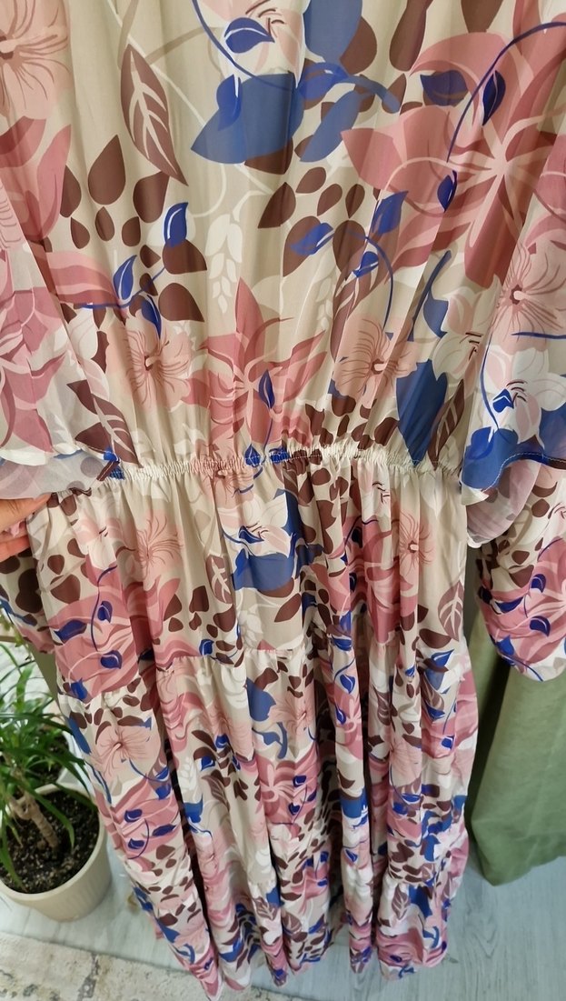 Pembe Bohem Uzun Elbise V Yaka - Görsel 4