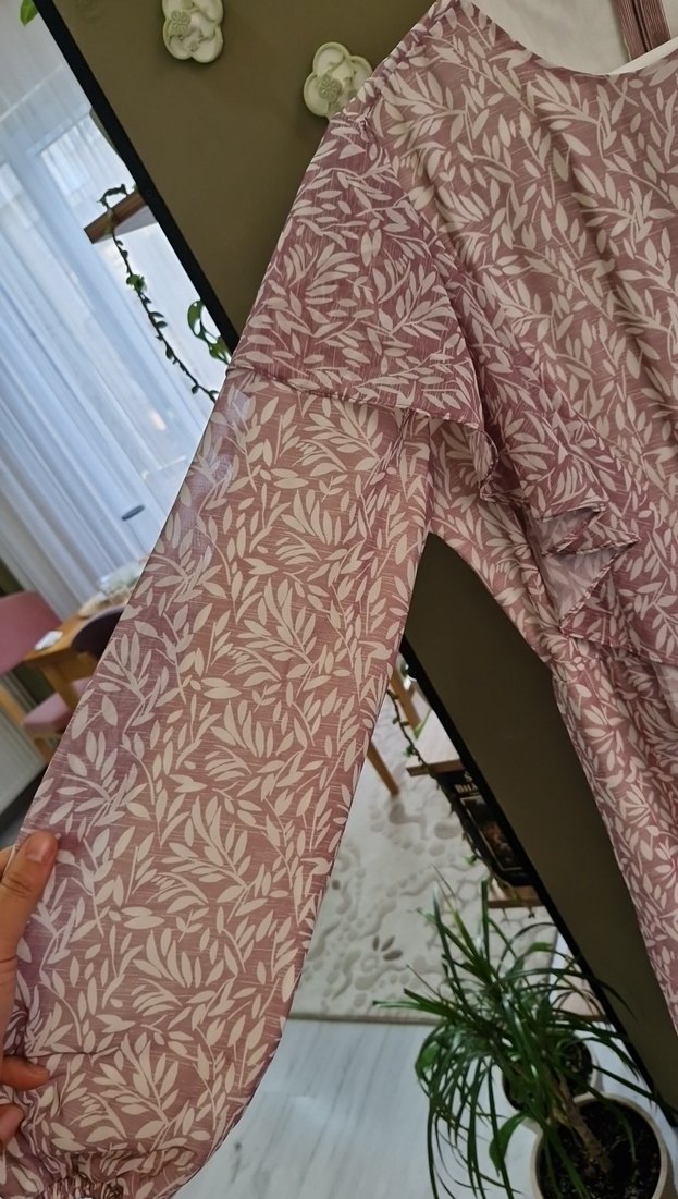 Pembe Uzun Kollu Fırfırlı Bohem Elbise - Görsel 3