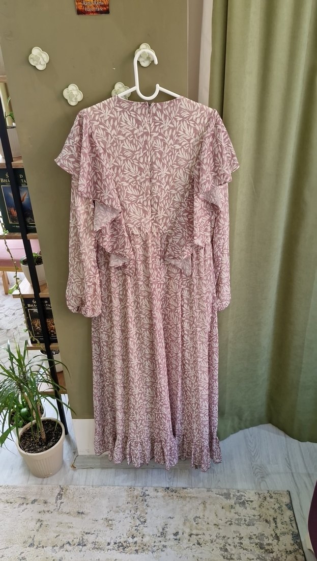 Pembe Uzun Kollu Fırfırlı Bohem Elbise - Görsel 5