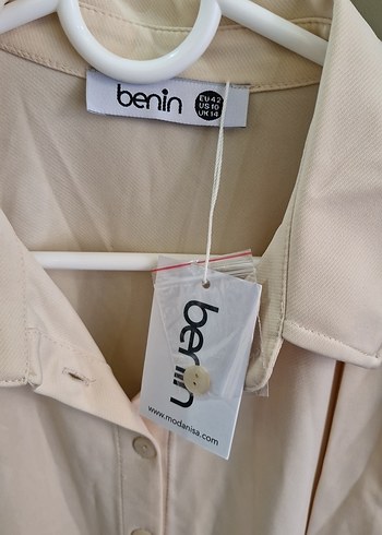 Bej Uzun Keten Elbise, Salaş Kesim, Yaka Detaylı - Görsel 2