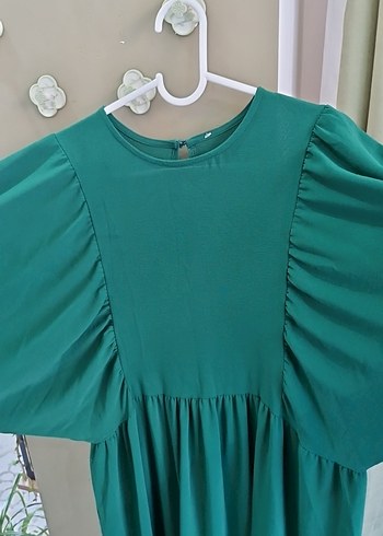 Uzun Yeşil Salaş Elbise - Görsel 3