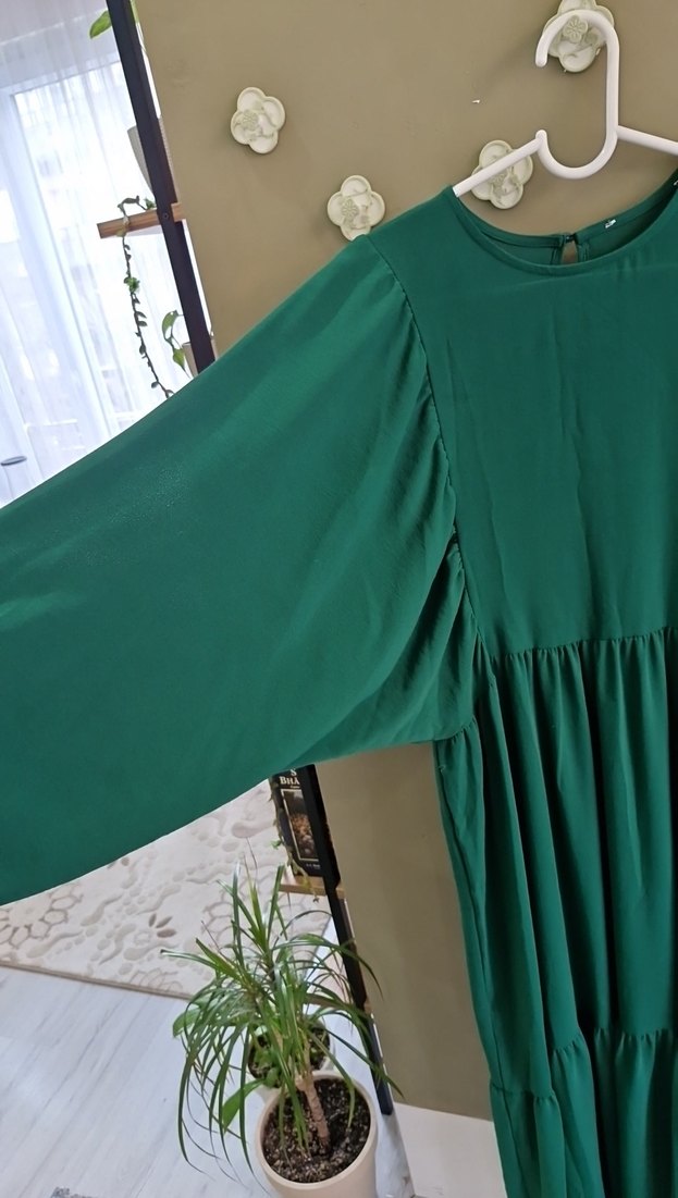 Uzun Yeşil Salaş Elbise - Görsel 2