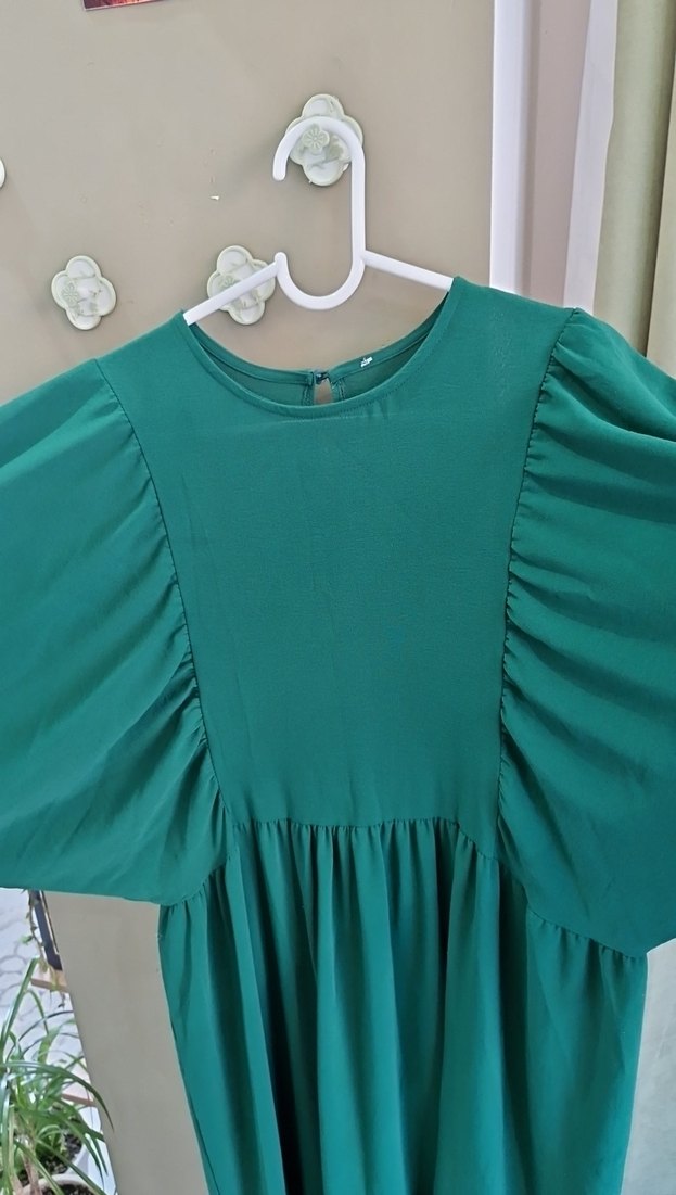 Uzun Yeşil Salaş Elbise - Görsel 3