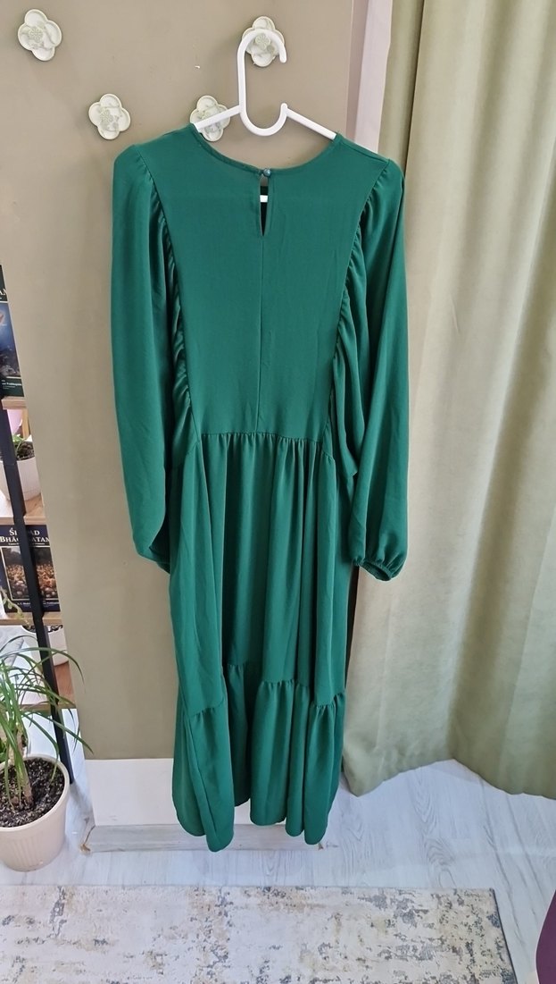 Uzun Yeşil Salaş Elbise - Görsel 4