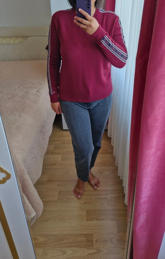 Bordo Kadın Triko Sweatshirt - Görsel 4