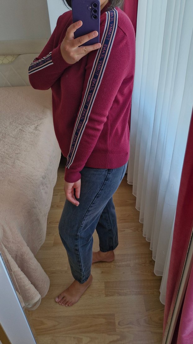 Bordo Kadın Triko Sweatshirt - Görsel 5