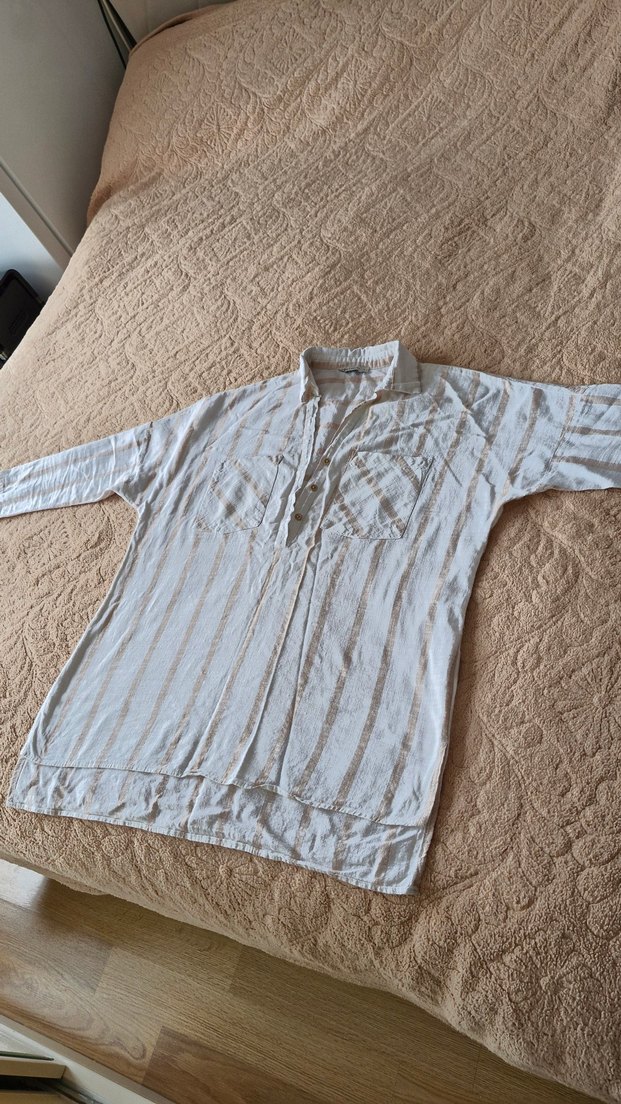 Bej Çizgili Kadın Pamuklu Gömlek LCW marka - Görsel 5