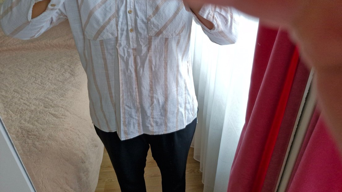 Bej Çizgili Kadın Pamuklu Gömlek LCW marka - Görsel 2