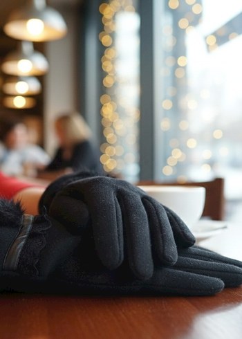 İÇİ ŞARDONLU PONPON  KÜRKLÜ SİYAH KADIN ELDİVEN - Görsel 3