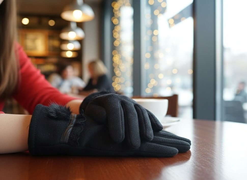 İÇİ ŞARDONLU PONPON  KÜRKLÜ SİYAH KADIN ELDİVEN - Görsel 3