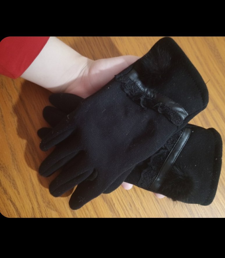 İÇİ ŞARDONLU PONPON  KÜRKLÜ SİYAH KADIN ELDİVEN - Görsel 2