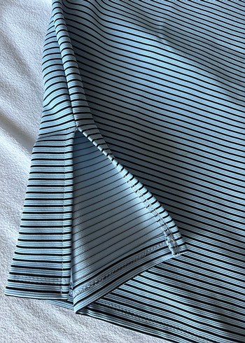 Mavi siyah Çizgili Pilili Midi etek - Görsel 2