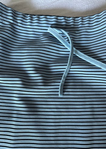 Mavi siyah Çizgili Pilili Midi etek - Görsel 4