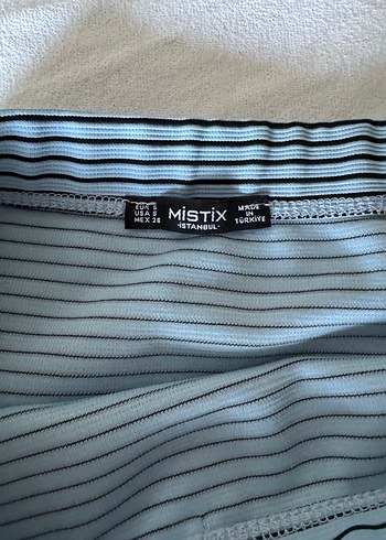 Mavi siyah Çizgili Pilili Midi etek - Görsel 3