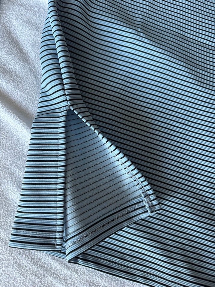 Mavi siyah Çizgili Pilili Midi etek - Görsel 2