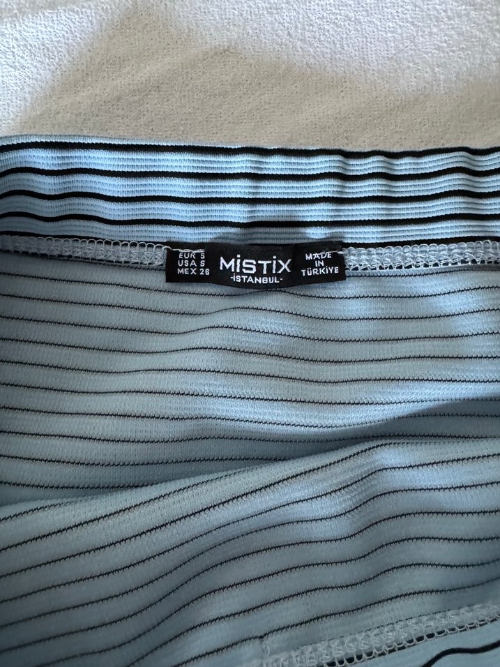 Mavi siyah Çizgili Pilili Midi etek - Görsel 3