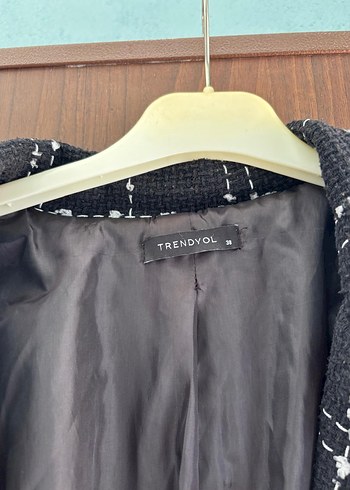 38 Beden siyah Renk Düğmeli Siyah Kareli Midi Blazer