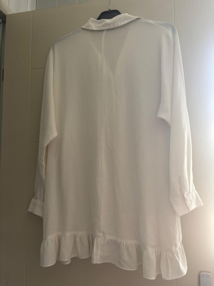 Beyaz Kadın Uzun Kollu Fırfırlı Gömlek - Görsel 3