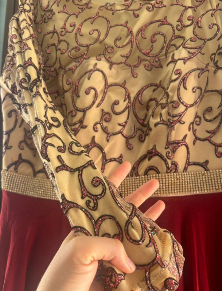 Bordo İşlemeli Uzun Kollu Kadın Elbise - Görsel 2