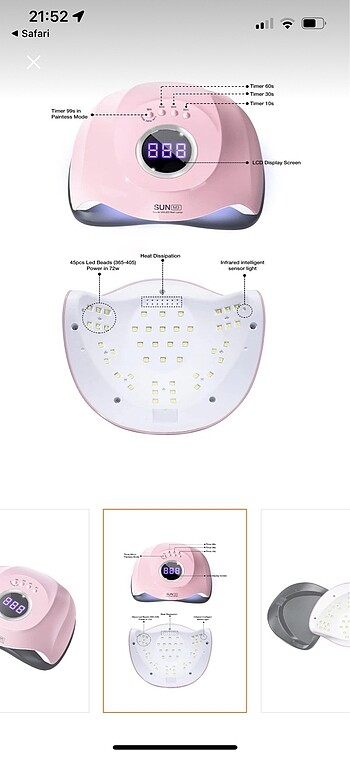  Beden Renk SUN M3 180 Watt 45 Led UV Led Oje ve Protez Tırnak kurutu