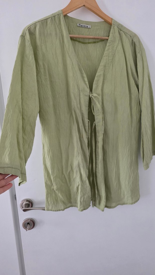 Bej Bohem Yarım Kollu Kadın Gömlek - Görsel 2