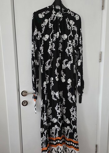 Uzun Kollu Siyah Bohem Desenli Elbise - Görsel 5