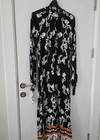 Uzun Kollu Siyah Bohem Desenli Elbise - Görsel 2