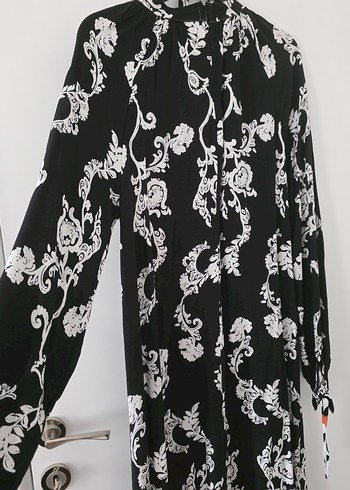 Uzun Kollu Siyah Bohem Desenli Elbise - Görsel 6