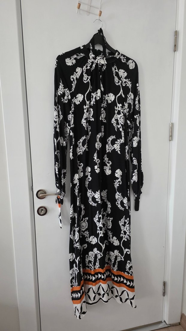 Uzun Kollu Siyah Bohem Desenli Elbise - Görsel 5