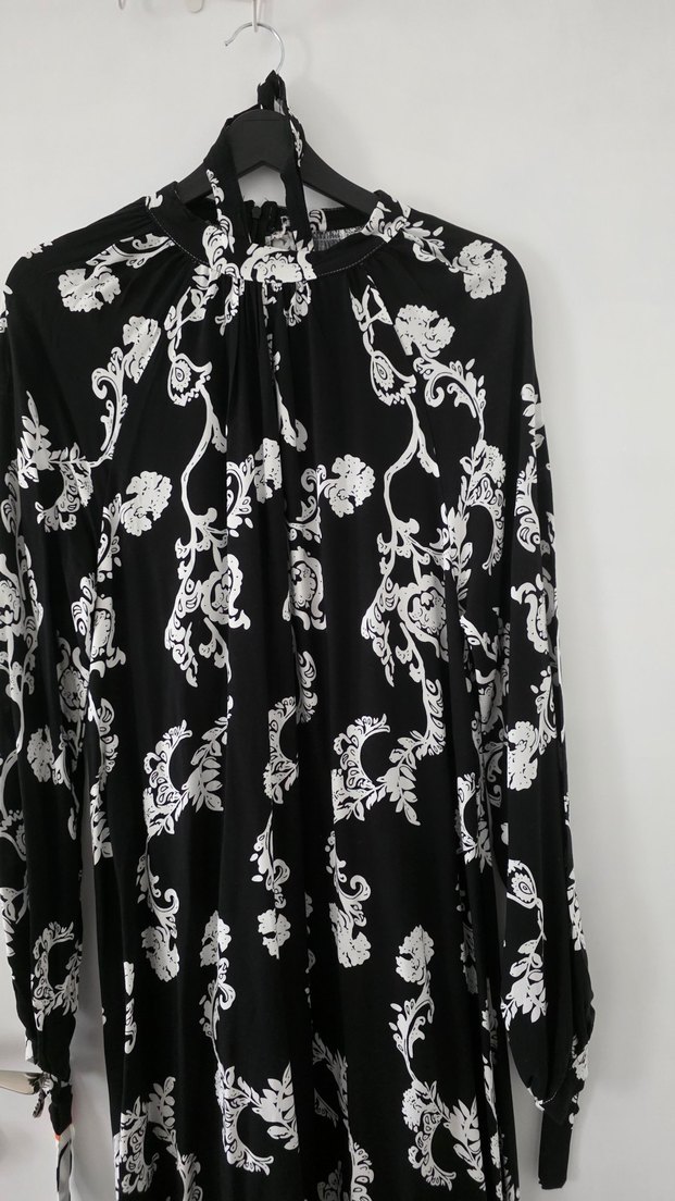 Uzun Kollu Siyah Bohem Desenli Elbise - Görsel 4