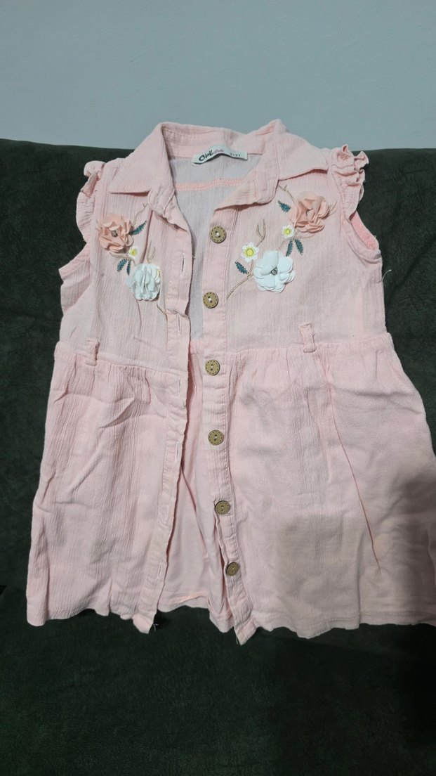 Pembe Nakışlı Kolsuz Elbise - Görsel 3