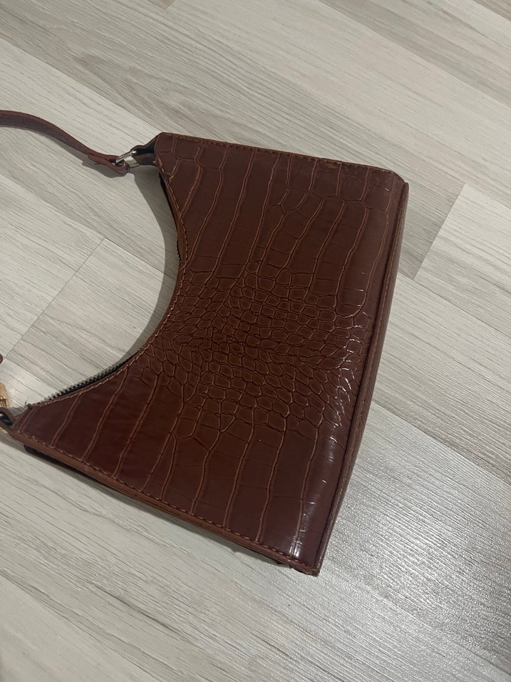 Kahverengi Parlak Yılan Derisi Desenli Deri Çanta — görsel 4/12