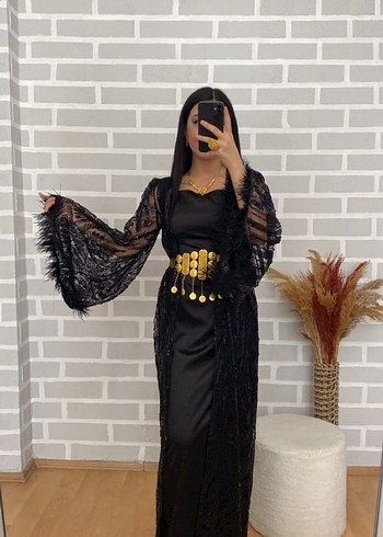 Dantel Detaylı Siyah Uzun Gotik Elbise
