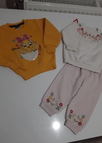 Nakışlı, uzun kollu, renkli bebek kız kıyafet seti
